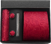 Conjunto Gravata de Seda Paisley Vermelho